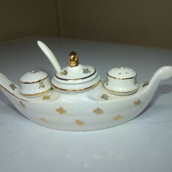 1960s vintage boat salt pepper mustard/jelly has spoon good shape what you see i - Picture 4 of 6